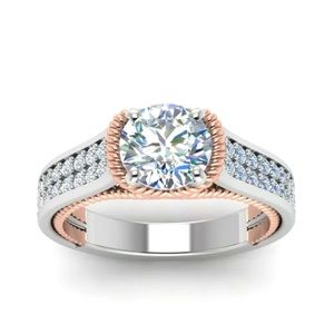 - 🌹 White Sapphire Round Cut in a Two Tone B…